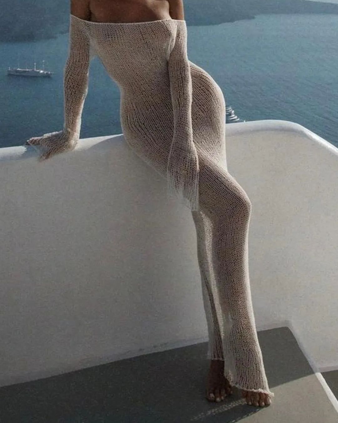 Vestido de Praia Alena — tricô longo transparente
