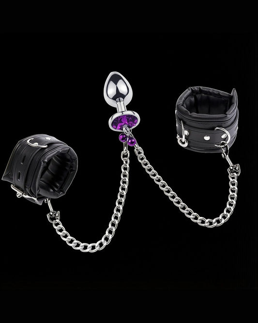 Kit Ariadne — algemas, correntes e plug com detalhe roxo facetado