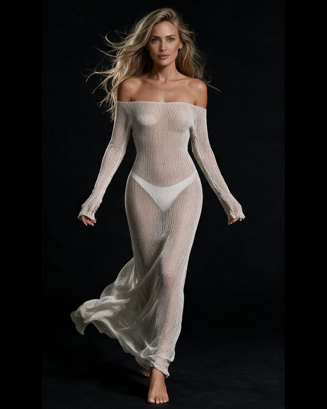 Vestido de Praia Alena — tricô longo transparente