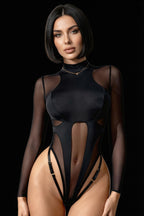 Body Ophélie — tule transparente e ligas ajustáveis