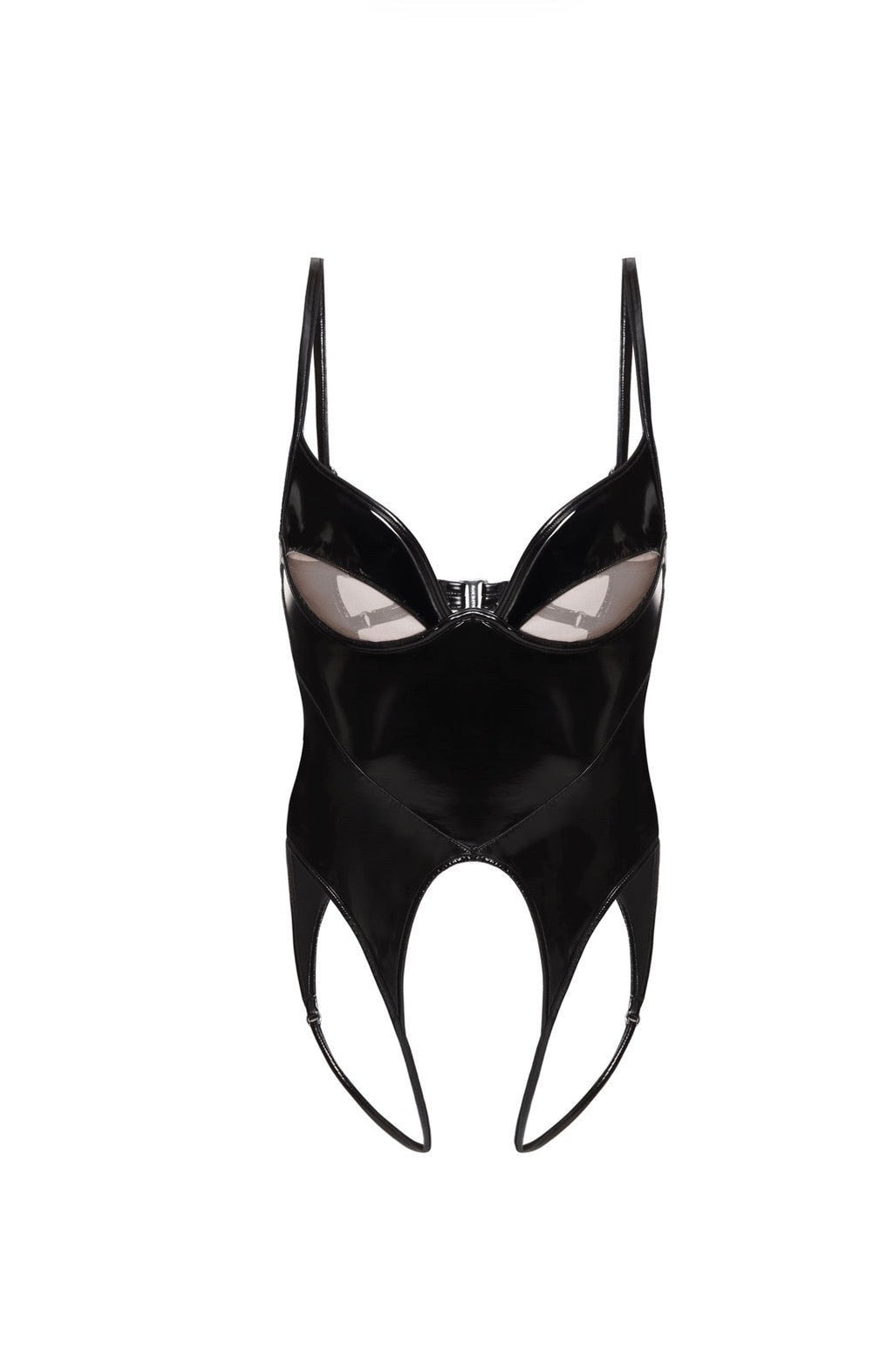 Body Noémie — verniz preto e recorte sob o busto