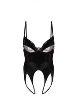 Body Noémie — verniz preto e recorte sob o busto