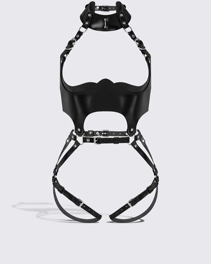 Harness Delphine — choker, cintura e tiras de coxa